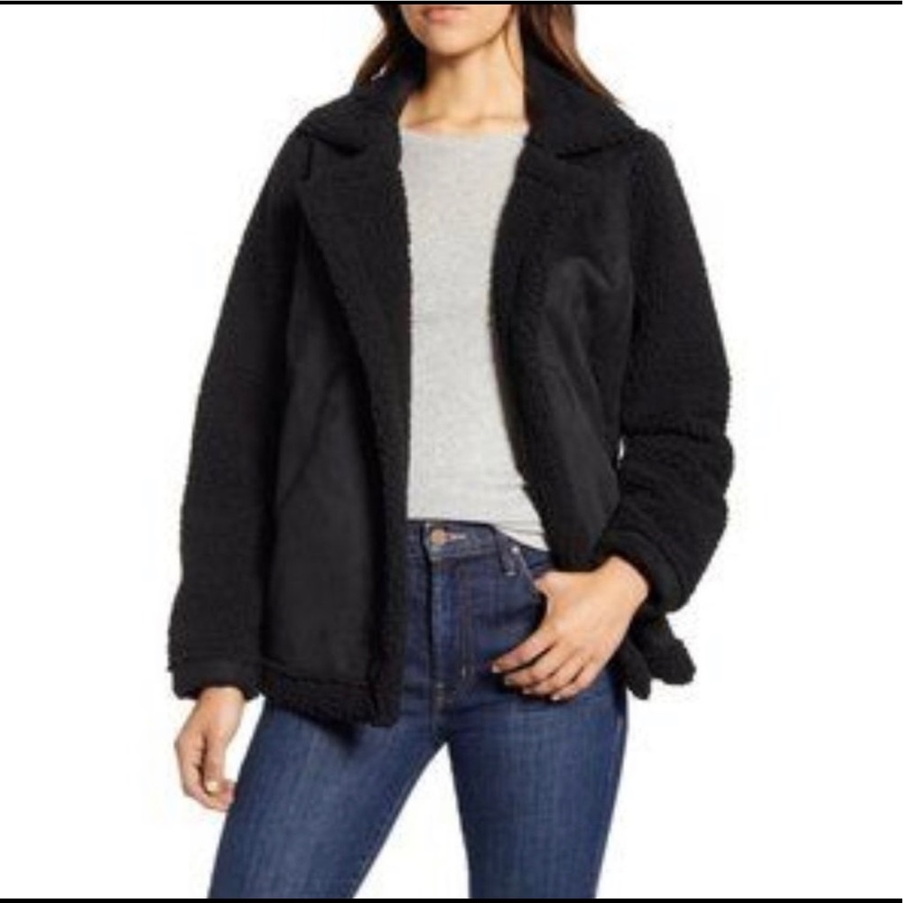 Caslon Shearling Black Faux Suede Fur Jacket